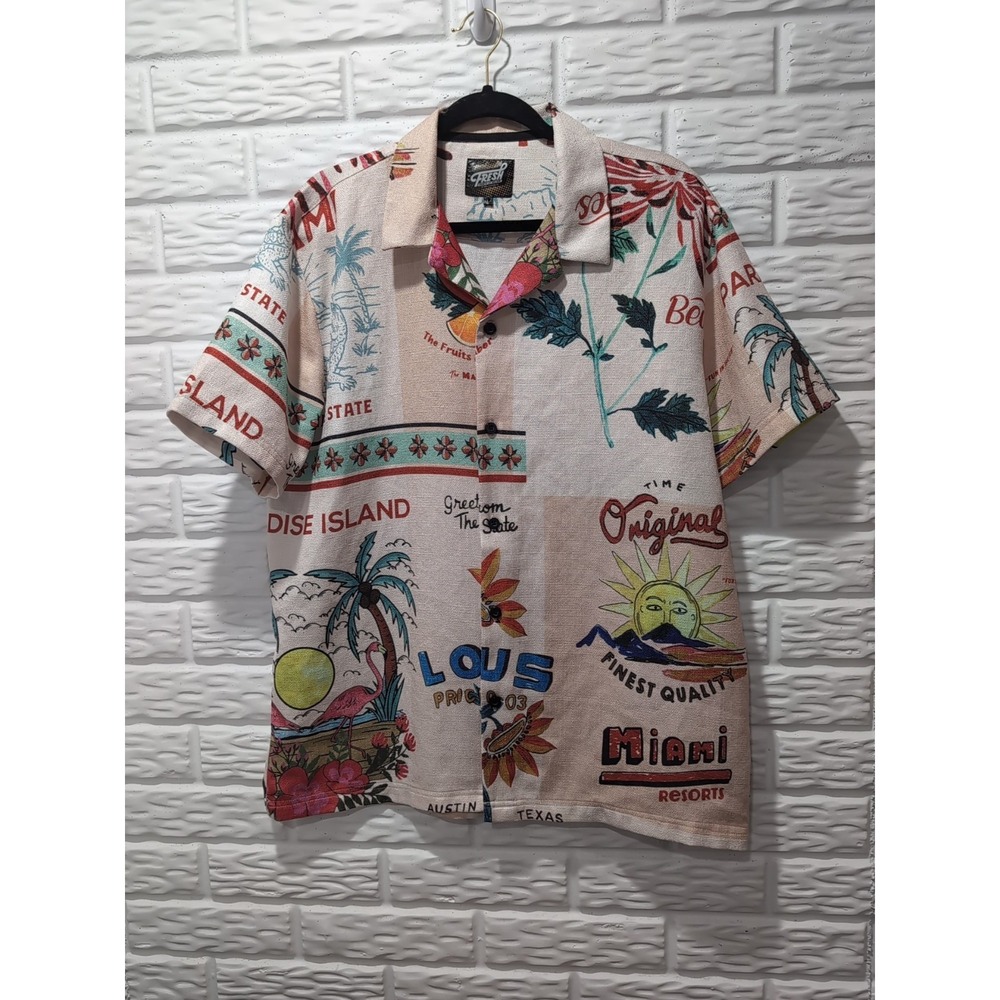 Malibu Drill Clothing Button Down Short Sleeve Shirt Men's Size L Hawaiian FL